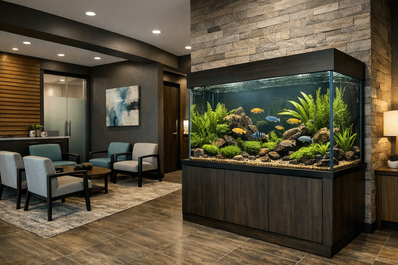 Lobby assorted African cichlid tank